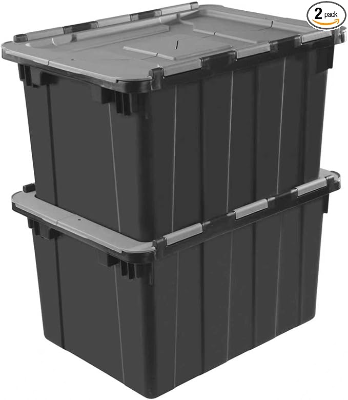 （2-Pack） 48QT Plastic Storage Box with Lid, Large Capacity Lidded, Heavy Duty Container for Home, Office, Warehouse & Business。