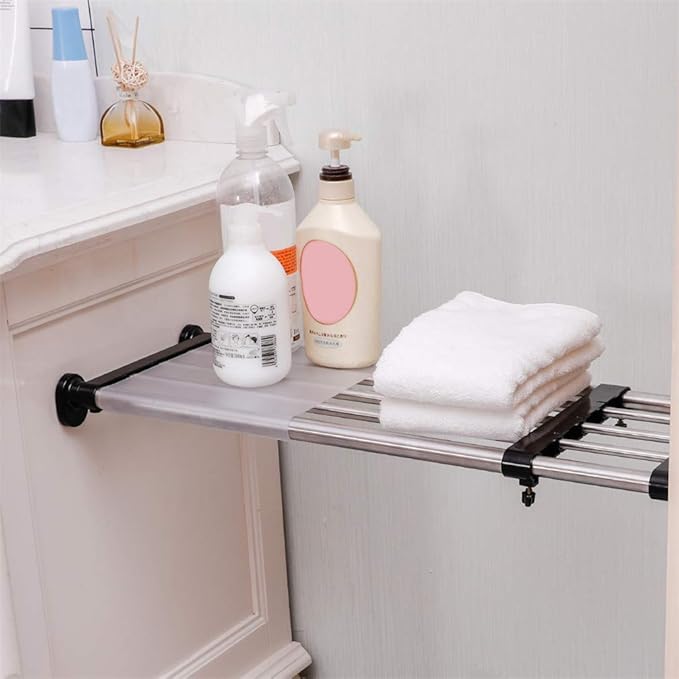 BAOYOUNI Expandable Closet Shelf Tension Rod Clothes Hanger Storage Rack Adjustable DIY Shelving Unit Cabinet Kitchen Bathroom Divider Separator Organizer, Black