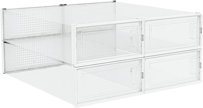 PARANTA 4-Piece Extra Large Boot and Shoe Storage Boxes, Stackable Clear Plastic Shoe Organizer, Space-Saving Shoe Boxes for Boots, Sneakers, and High Heels, Clear