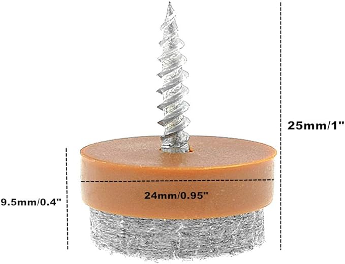 ALIMITOPIA 40pcs Screw-on Furniture Felt Pad Chair Glide Slider Hardwood Floor Protector for Wooden Leg Feet of Chair Table Furniture(Φ24mm or 0.95";Brown)