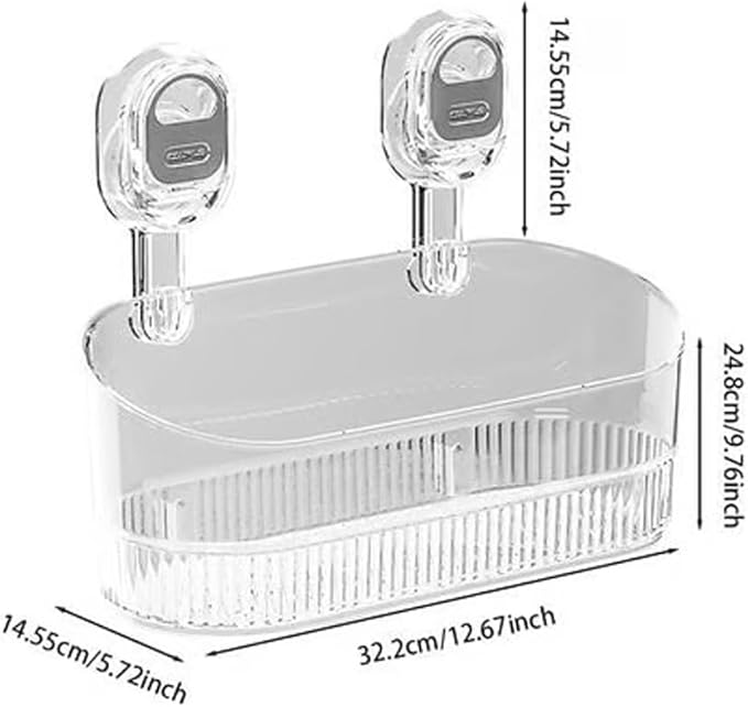Bzxpk No-Drill Bathroom Suction Storage Box – Large Capacity & Strong Load-Bearing, Suction Cup Shower Shelf with Drain Holes, Wall-Mount Shower Caddy for Bathroom & Kitchen (Gold)