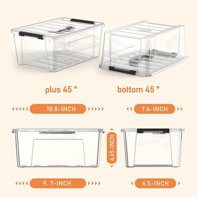 8 Pack 5 Quart Clear Plastic Storage Bins with Latching Lids, Stackable Small Storage Boxes for Closet, Pantry & Office Organization