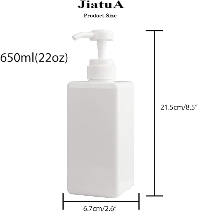 Pump Bottle, Refillable Plastic Empty Lotion Soap Dispenser Liquid Container for Bathroom Shampoo and Body Wash, 22oz/650ml White 2 Pack