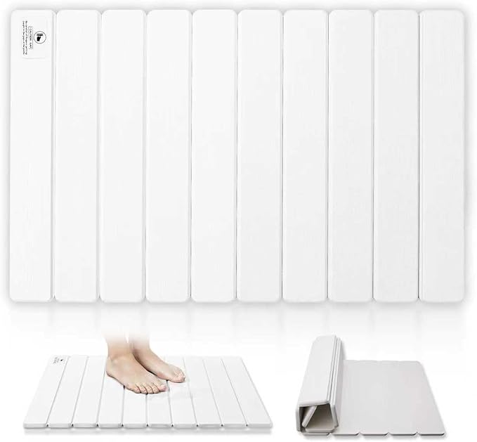 BeeChip Stone Bath Mat for Water Absorption, Foldable Diatomite Stone Mat, Non-Slip & Quick-Drying White Square Bath Mat with Modern Minimalist Style, Easy to Clean, for Bathroom/Kitchen/Hallway
