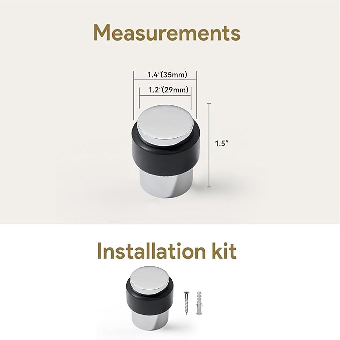 KHTUMEWARE 10 Pack 1-1/2 in Floor Door Stopper,Polished Chrome Door Stop,Wall Protector Commercial Door Bumper Wedge Decorative Cylindrical Install Door stoppers on The Floor