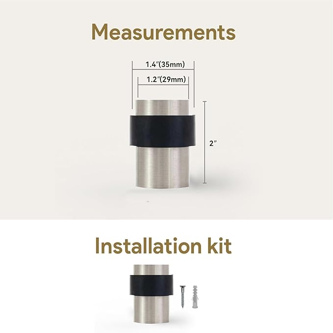KHTUMEWARE 10 Pack 2 in Floor Door Stopper,Brushed Satin Nickel Door Stop,Wall Protector Commercial Door Bumper Wedge Decorative Cylindrical Install Door stoppers on The Floor