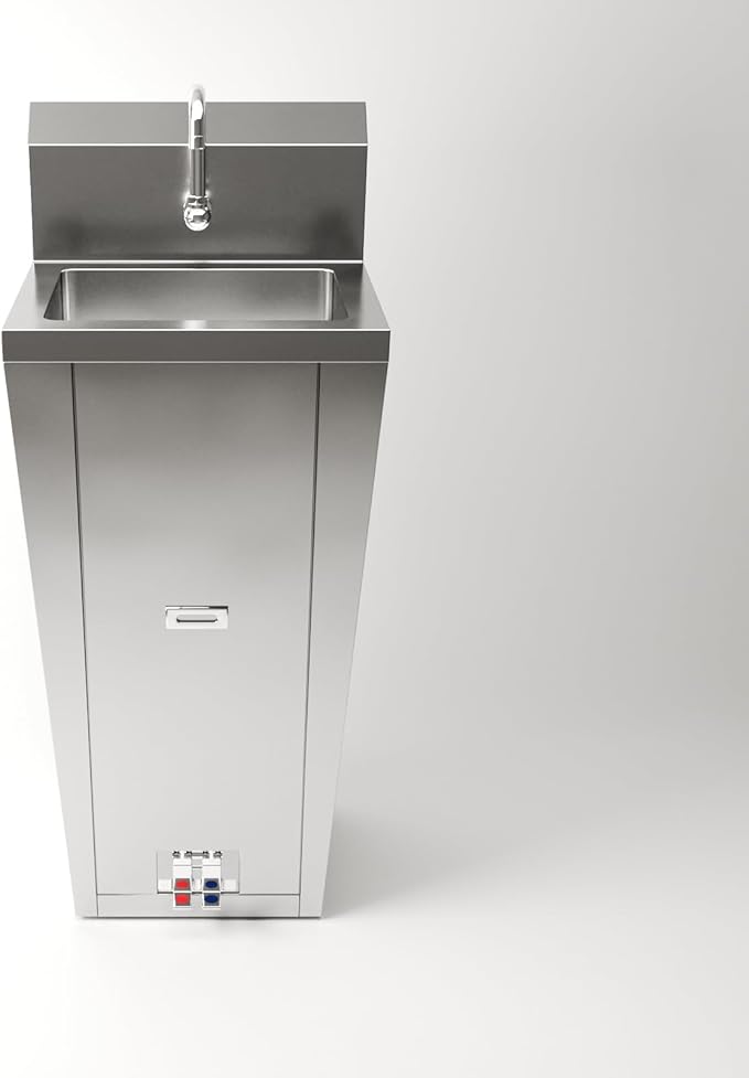 Commercial Hands-Free Pedestal Hand Sink with Foot Pedal and Faucet