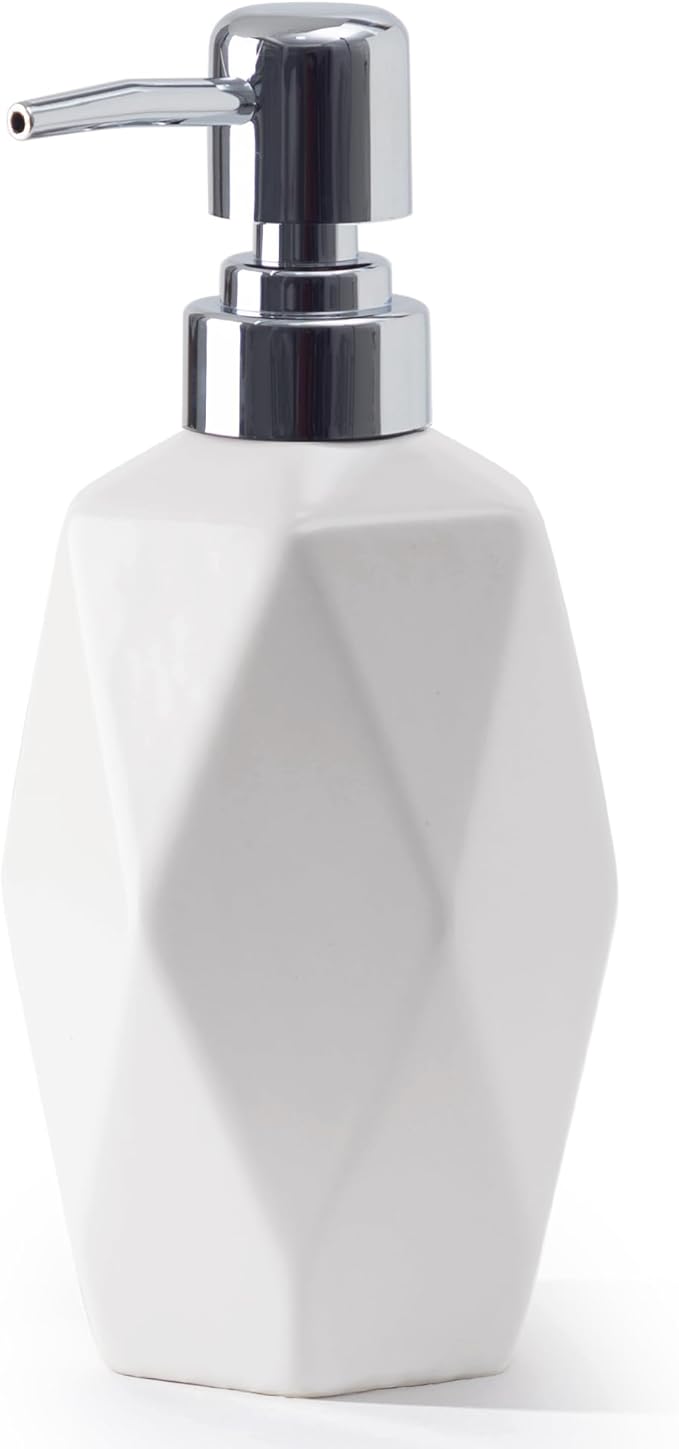 Soap Dispenser, 13.5oz Ceramic Soap Dispenser Bathroom for Kitchen & Bathroom (White)