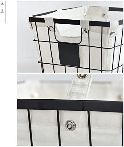 Handmade -Open Storage Bread Food Basket,Kitchen Cabinet and Pantry Storage Organizer Bin & Containers- Two Cut-Out Handles Wire Metal with Canvas Lining 13x10x7.5 Inches Black