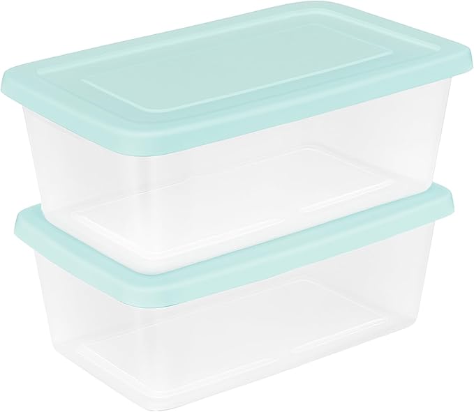 Sterilite Set of 10 Storage Boxes, Clear Plastic Stackable Containers, Lightweight Home Organizers with Snap Lids, 6 Quart, Mindful Mint