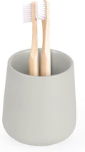 INGOFIN 12 oz Ceramic Toothbrush Holder, Toothpaste Holder and Cup for Bathroom Vanity and Countertop, Organizer for Cosmetic, Makeup, Office Pencils, for Hotel and Apartment, Light Grey