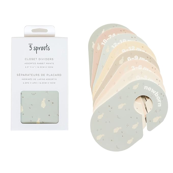 3 Sprouts Baby Closet Dividers Set of 8 - Toddler Clothes Organizer Hanger, Double-Sided Size Labels - Nursery Organization for Newborn Clothing, Infant, Boy & Girl - Rabbit