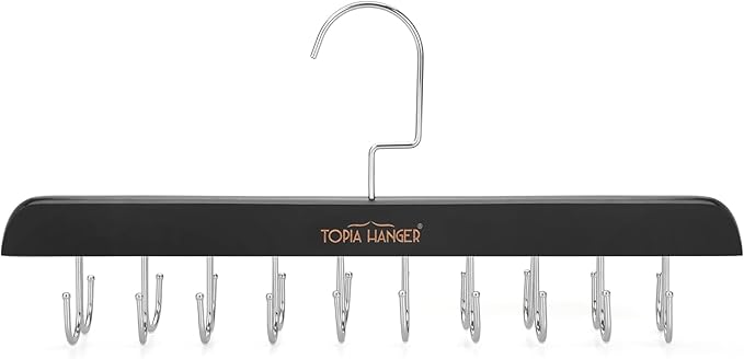 TOPIA HANGER Bra Hanger for Closet, Tank Top Hangers 20 Hooks Capacity Foldable Wood Space Saving Hangers Closet Organizer for Tank Top, Bra, Scarf, Belt, Tie etc - CT46B