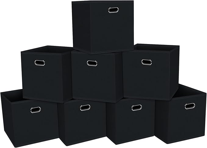 Fabric Cloth Storage Bins,Fabric Cube Organizer with Dual Handles Foldable Cube Storage Baskets for Home Bedroom Storage,Set of 8,(Black)