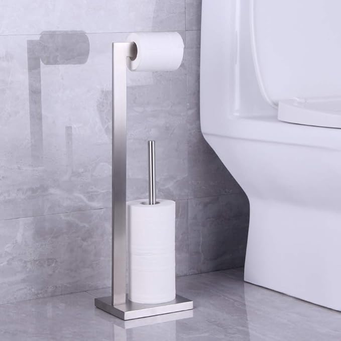 kimzcn Free Standing Toilet Paper Holder Stand with Reserve, Bathroom Tissue Dispenser Paper Roll Storage Holder Stand for Jumbo Roll, Stainless Steel Rustproof Brushed Finish