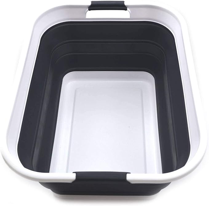 SAMMART 42L(11 gallon) Collapsible Plastic Laundry Basket-Foldable Pop Up Storage Container-Portable Washing Tub-Space Saving Basket,Water capacity 34L(9 gallon) (1 Rectangular - strengthen, Black)