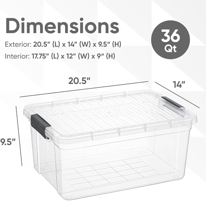 Superio Storage Bins with Lids, Clear Plastic Containers for Organizing, Stackable Totes, BPA Free, Odor Free, Organizer Boxes for Home, and Dorm (3 Pack, 36 Qt)