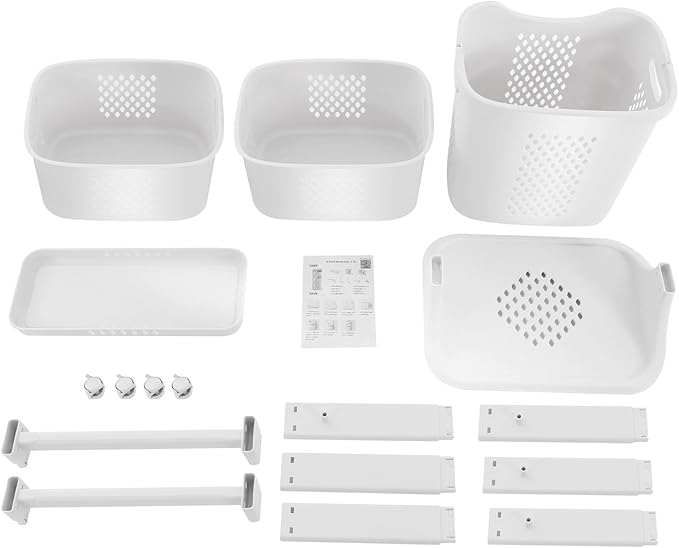 3 Tier Laundry Hamper Vertical Rolling Plastic Laundry Sorter with Wheels Detachable Laundry Basket Portable Clothes Hamper Storage Basket for Bathroom Laundry Room Bedroom