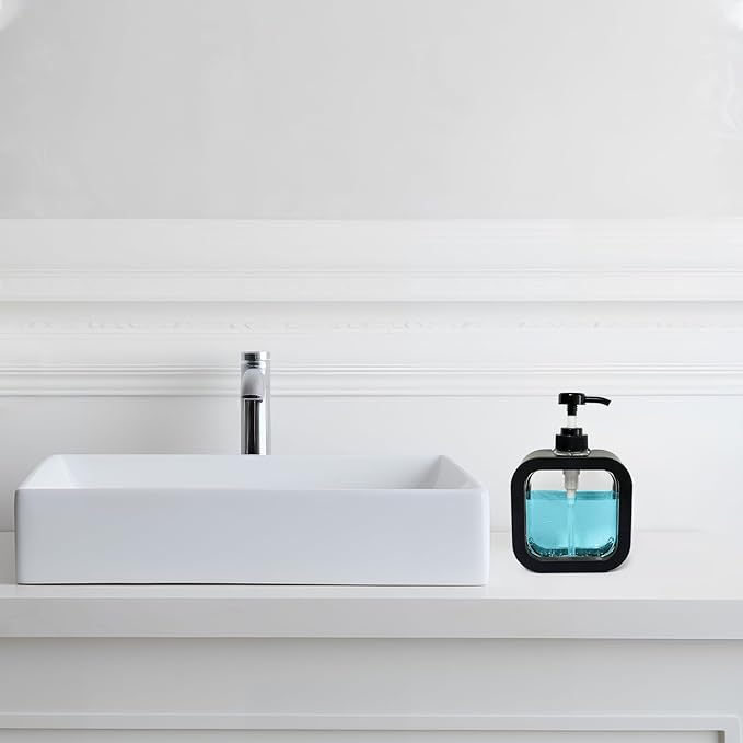 Hand Soap Dispenser for Bathroom, Modern Dish Soap Dispenser for Kitchen Sink, Liquid Soap Container with Pump, Clear Plastic Soap Pump Bottles (2 Packs,17oz, Black)