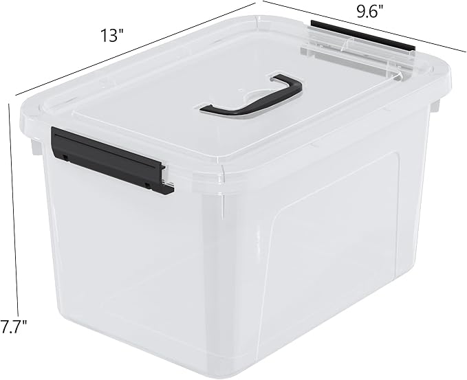 EudokkyNA 10 Liters Clear Boxes with Handles, Plastic Small Storage Tote Bins Set of 6