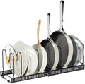 Expandable Pots and Pans Organizer Rack, Pot Lids Cutting Boards Kitchen Cabinet Organizer with 7 Adjustable Compartments, Cookware Bakeware Rack for Kitchen Cabinet Countertop Storage(Black)