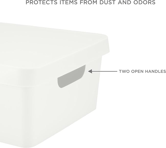 Simplify Medium Vinto Storage Box | Stackable | Home Organization | Bathroom | Accessories | Closet | 2 Handles | White