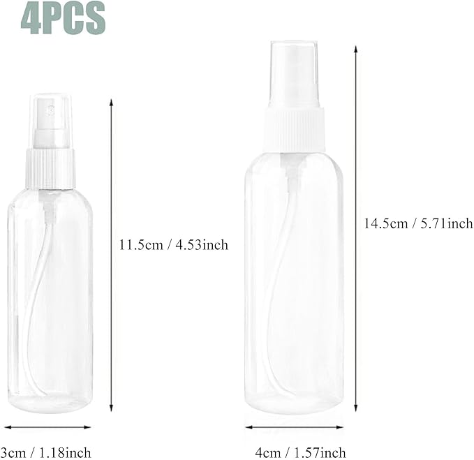 Small Spray Bottle, Spray Bottles, Clear Empty Fine Mist Plastic Mini Travel Bottle Set, Small Refillable Containers, 2 * 50ml, 2 * 100ml