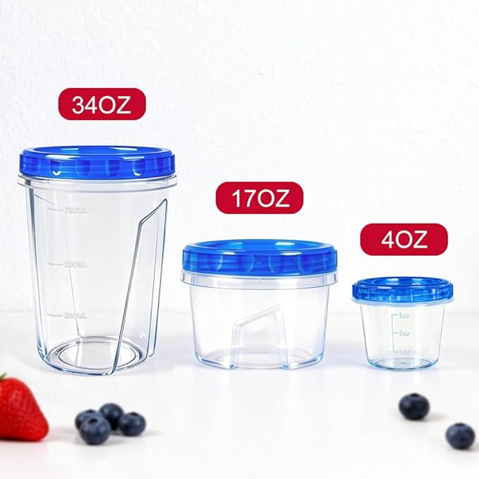 12 Pack 4oz Small Freezer Storage Containers with Twist Top Lids Airtight, Mini Reusable Plastic Food Storage Containers with Lids for Snack Condiment Salad Dressings Sauces Soup, Condiment Sauce Cups