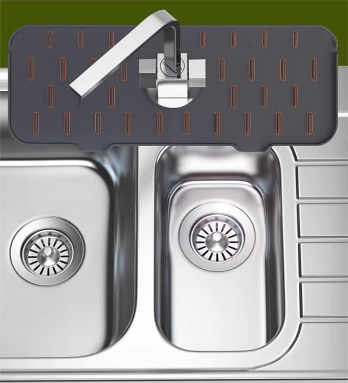 Silicone Sink Splash Guard & Water Catcher Mat for Kitchen Counter - Faucet Drip Tray Protector Prevents Water Damage - Waterproof Non-Slip Kitchen Bathroom Mat, Gray 14.56 x 5.51 Inches