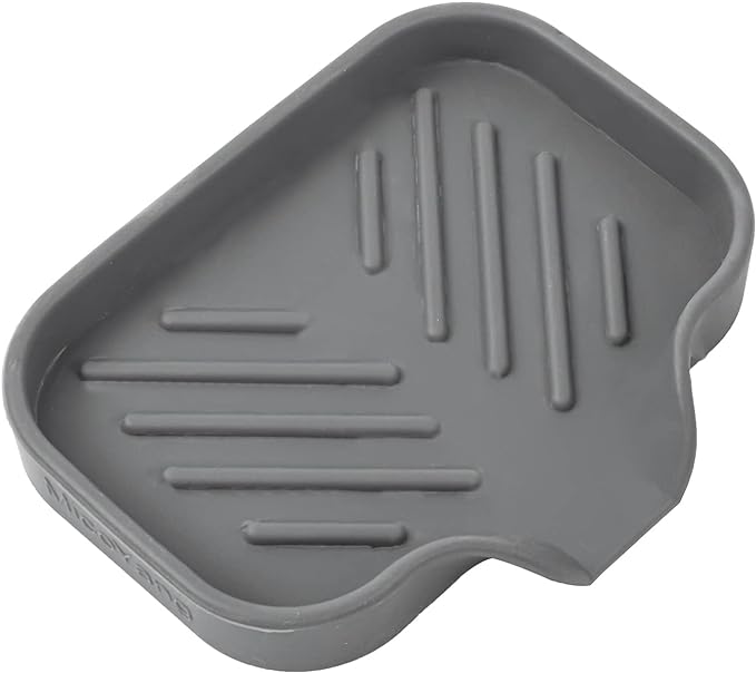MicoYang Silicone Bathroom Soap Dishes with Drain Spout-Bathroom and Kitchen Sink Organizer,Sponge Holder,Dish Soap Tray,Perfect for Dispenser,Scrubber,Bottle,Cup on Sink or Counter-Grey 4.9"×3.2"