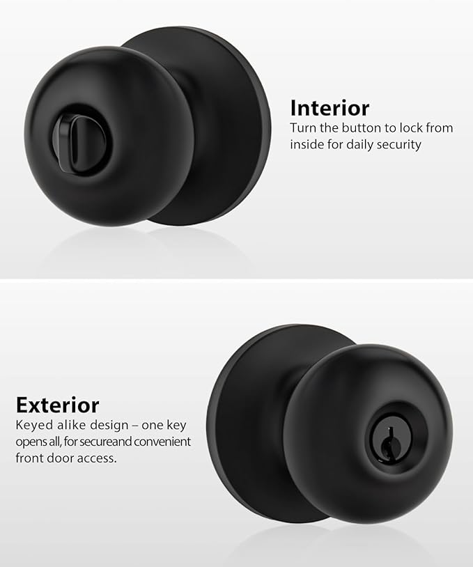 Goldenwarm Keyed-Alike Black Exterior Door Knob with Lock and Key, Front Door Knob, Matte Black Door Knobs Exterior Entry 3 Pack