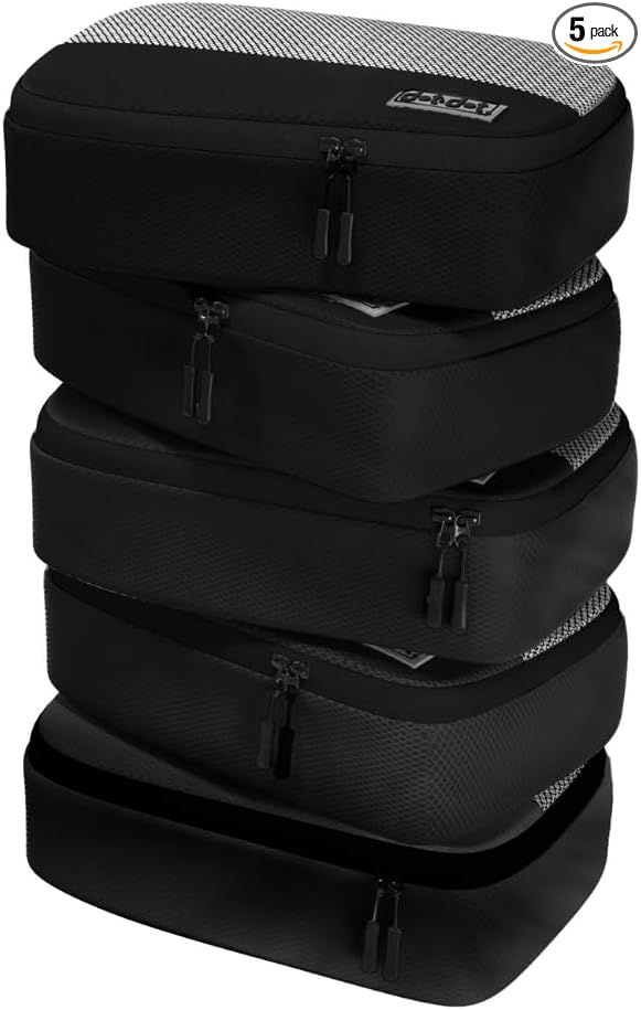 5pc Small Black Packing Cubes for Suitcases - Travel Packing Organizers for Carry on Suitcase