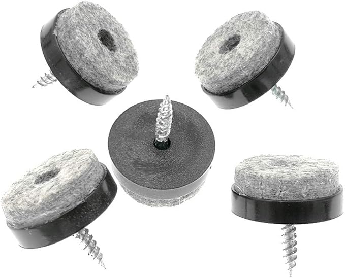ALIMITOPIA 40pcs Screw-on Furniture Felt Pad Chair Glide Slider Hardwood Floor Protector for Wooden Leg Feet of Chair Table Furniture(Φ24mm or 0.95";Black)