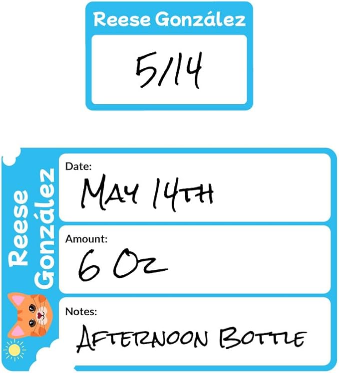 Name Bubbles - Reusable Baby Bottle Labels for Daycare (20 Labels) - Kids Washable Name Tags for Bottles, Sippy Cups, & Snack Containers, Waterproof, Baby Name Stickers, Write-On (Cats)