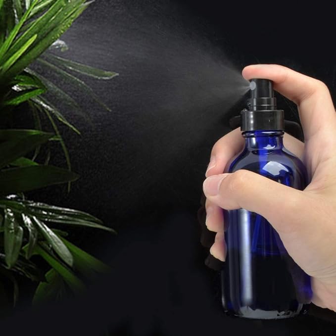 STARSIDE 16 Pack 120 ml 4oz Blue Glass Spray Bottles with Fine Mist Sprayer & Dust Cap for Essential Oils, Perfumes,Cleaning Products.Included 1 Brush,2 Funnels,2 Droppers & 18 Labels.