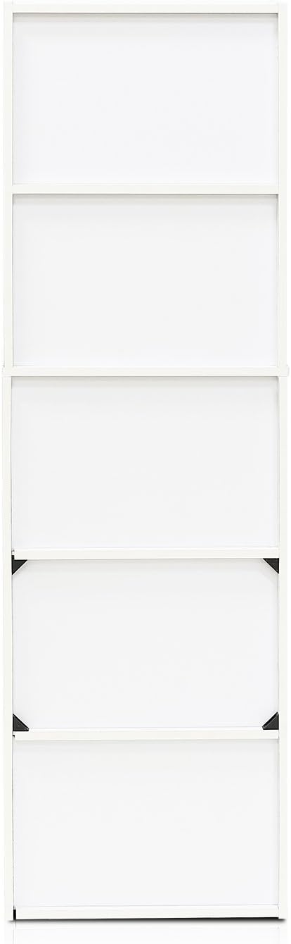 Furinno LUDER Book Shelf, 5-Cube Bookshelf, Bookcase with Open Shelf, 9.4 x 15.8 x 52, for Living Room, Bedroom, Home Office, White/Pink