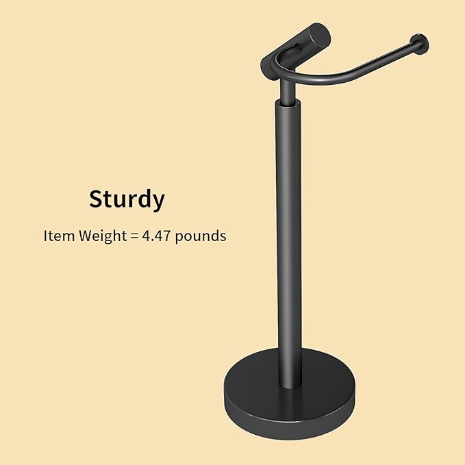 YUMORE Heavy Weighted Toilet Paper Holder Stand, No Drill Freestanding Bathroom Tissue Roll Stand, Stable Floor Standing Paper Roll Dispenser for Bathroom, Bedroom, Vanity