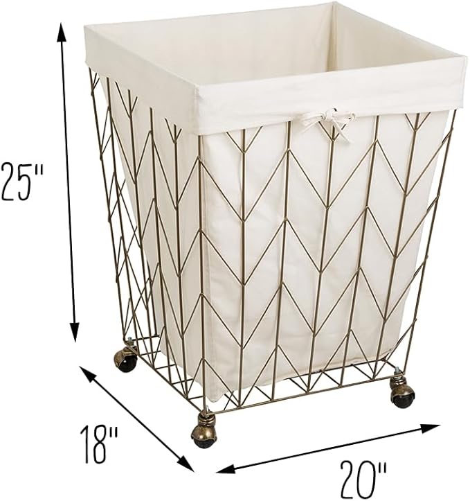 Coastal Collection Wire Laundry Hamper w/Canvas Liner & Wheels, Bronze