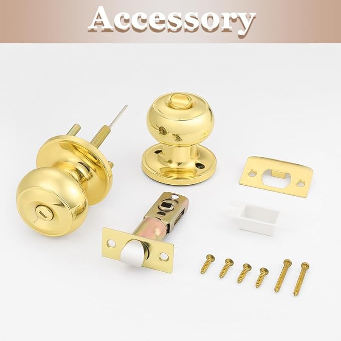 Probrico Polished Brass Door Knobs Interior, Bedroom Door Locks, Privacy Door Knobs with Lock, 20 Pack