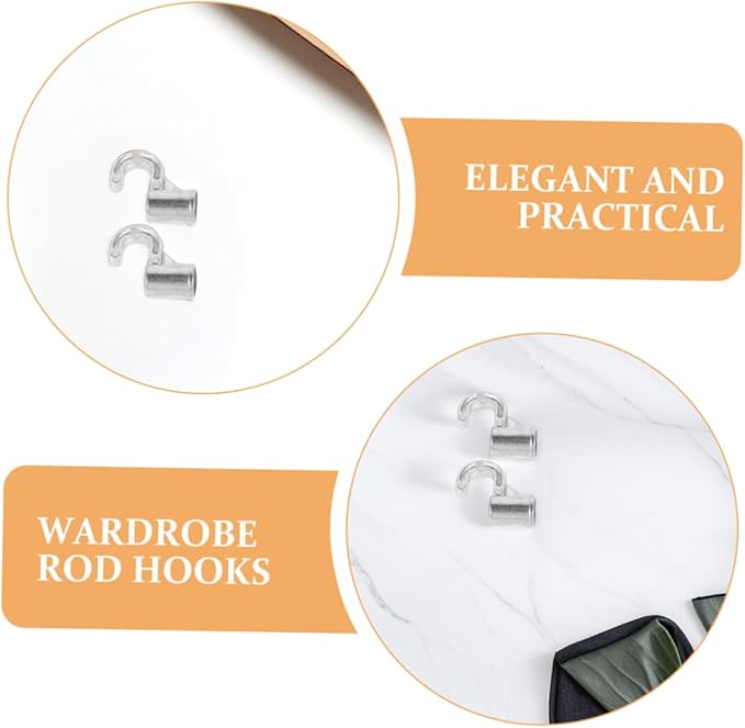 Aluminum Alloy Wardrobe Hooks 2pcs Closet Rod Hooks for Bedroom Kitchen Bathroom Organize Space