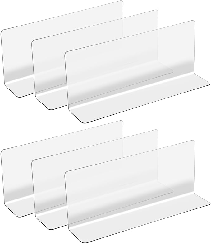 iplusmile 6Pcs Clear Shelf Dividers for Closet Organization, Acrylic L Shape Separator Clapboard Organizer Vertical Tray for Storage Book, Clothes, Bag, and Purse