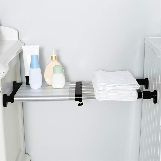 BAOYOUNI Adjustable Shelving Expandable Closet Shelves Tension Rod Clothes Hanger Storage Rack DIY Cabinet Wardrobe Kitchen Bathroom Divider Separator Organizer, Black, 2 Pack