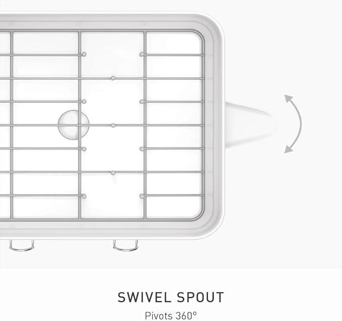 simplehuman Large Capacity Dish Drying Rack with Stainless Steel Frame, 360º Easy Drain Swivel Spout, Utensil & Wine Glass Holder, Anti-Residue Coating, Moisture Control Surface, White
