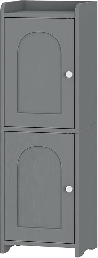 Bathroom Storage Cabinet, Small Corner Floor Cabinet with 2 Doors and Adjustable Shelf, Narrow Toilet Paper Cabinets, Bathroom Organizer for Small Spaces, 7.9" D x 9.8" W x 29.5" H Gray