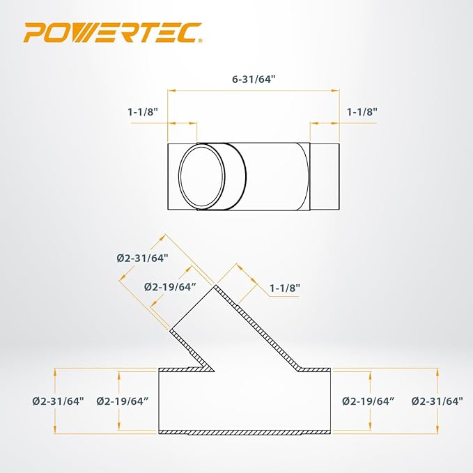 POWERTEC 2-1/2 Inch Clear Y Fitting for 2-1/2 Inch Dust Collection Hose, 2 1/2 Inch Dust Collection Hose Connector Fittings for Dust Collection System, 1 pack (70228)
