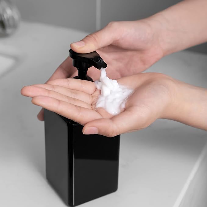15 oz Hand Soap Dispenser, Plastic Pump Bottles, Refillable Empty Lotion Dispenser Liquid Container for Bathroom Kitchen College Dorm, 4 Pack Black