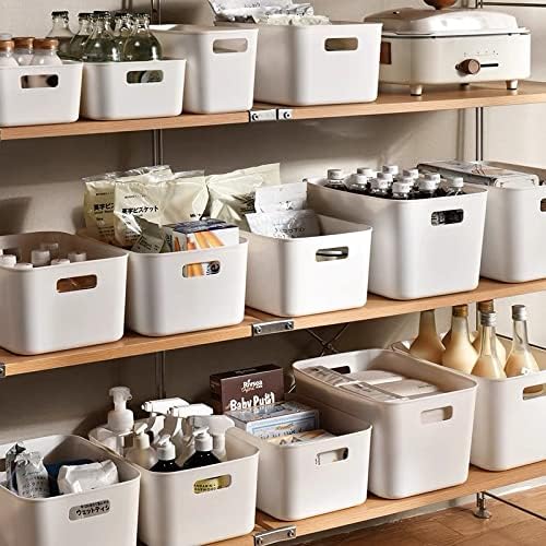 Amyup Set Of 3 Plastic Storage Bins,Versatile Kitchen Pantry Organization and Storage,for Plastic Storage Container Under Bed,Under Sink Bathroom Organizer (White, 3 Pack Small