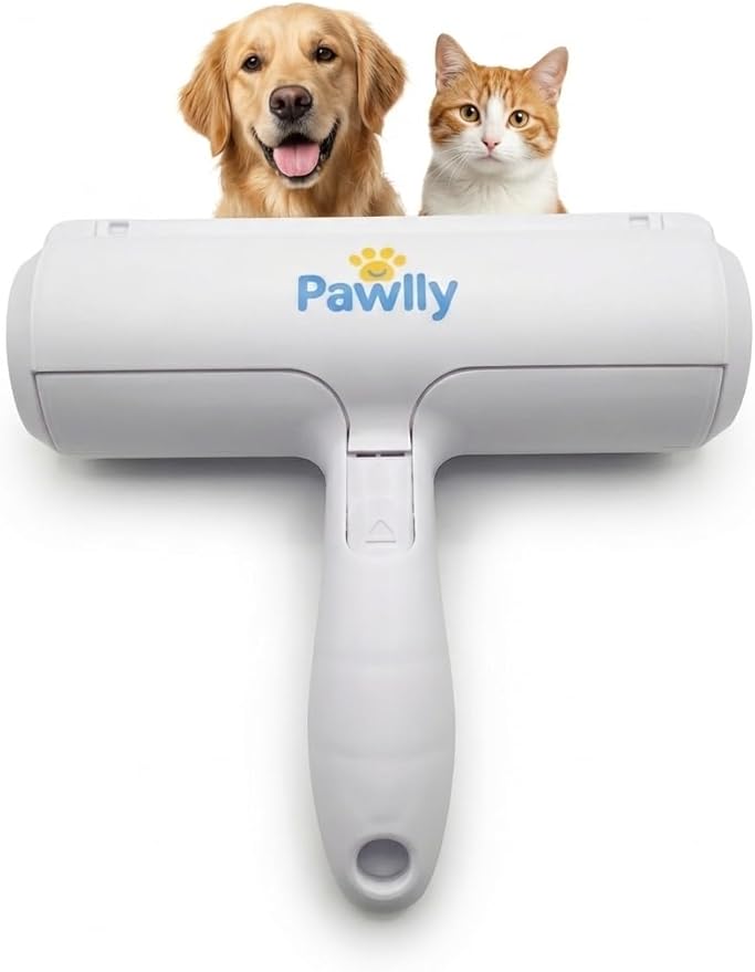 Pawlly Pet Hair Remover Roller – Reusable Lint Roller for Pet Hair, Dog & Cat Hair Remover – Self-Cleaning Fur Removal Tool for Couch, Sofa, Furniture, Carpet, Car Seats & Bedding – No Refills Needed