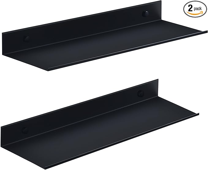 HNVNER Black Shower Shelves Rustproof & Waterproof, 40cm Adhesive Shower Caddy 2 Pack, Metal Bathroom Floating Shelves No Drilling Bathroom Wall Storage Organizer
