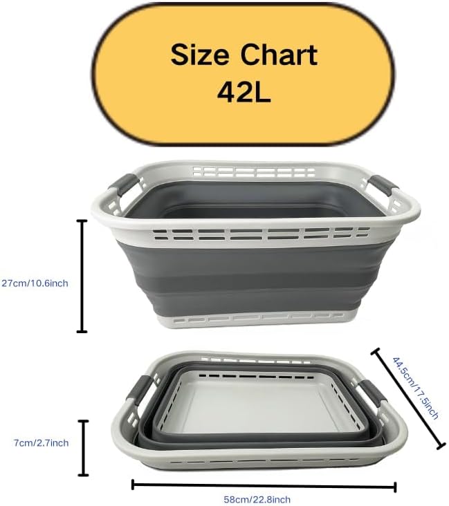 SAMMART 42L (11 Gallons) Collapsible Plastic Laundry Basket - Foldable Pop Up Storage Container/Organizer - Portable Washing Tub - Space Saving Hamper/Basket [BPA Free] (Grey/Steel Grey)